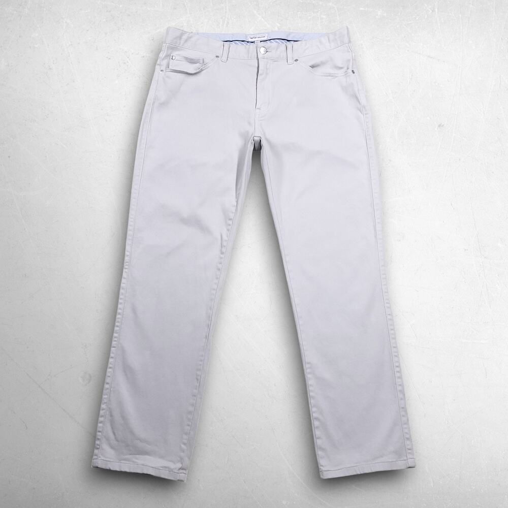 Peter Millar Crown Straight Leg 5-Pocket Chino Pants Men 35 Lt Gray Stretch Golf